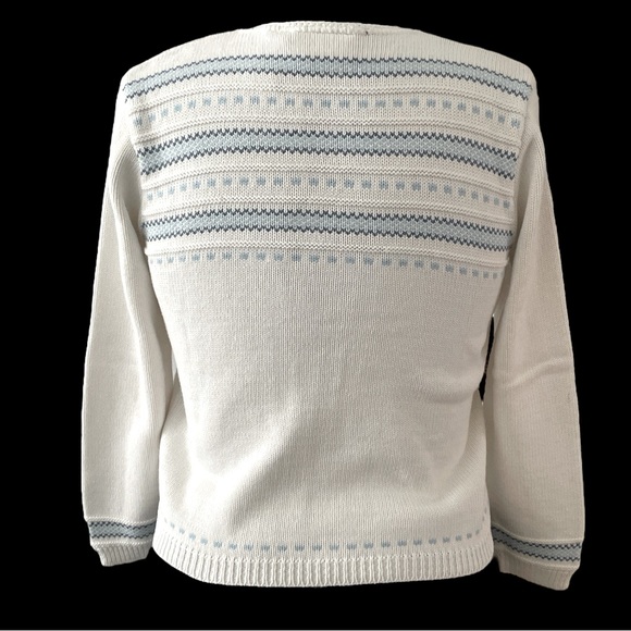 Liz Claiborne white light blue Nordic style long sleeve V-Neck knit sweater SP - Picture 3 of 5